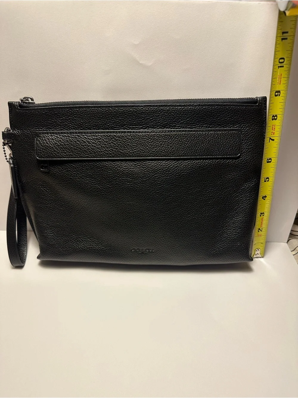 Oversized Black Leather Wristlet Clutch Bag